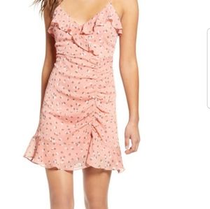 All in Favor Callie Ruffle Minidress In Dusty Mauve Spot Size Small NWT
